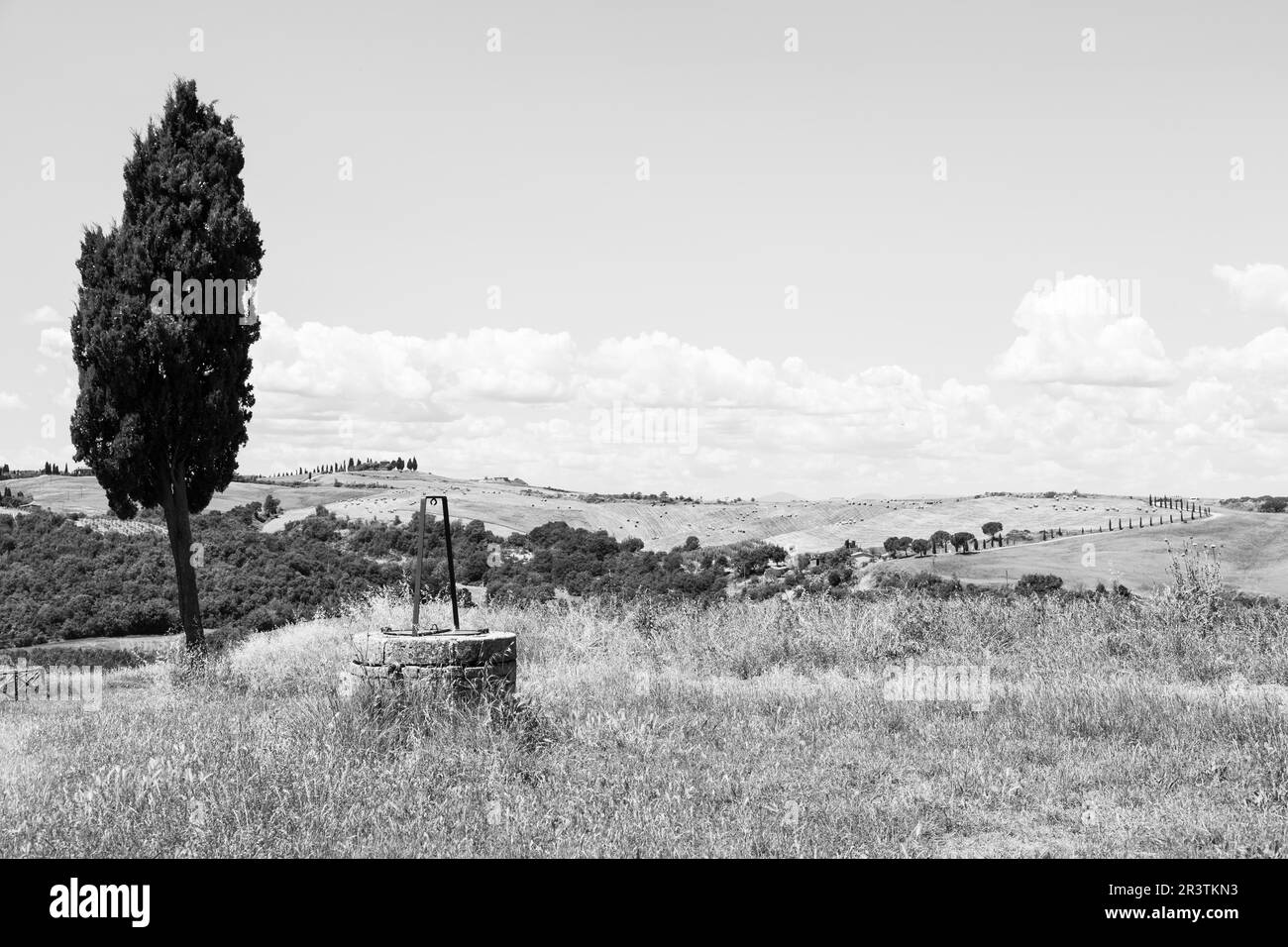 Una romantica vista della campagna toscana nella stagione estiva, vicino a San Quirico Foto Stock