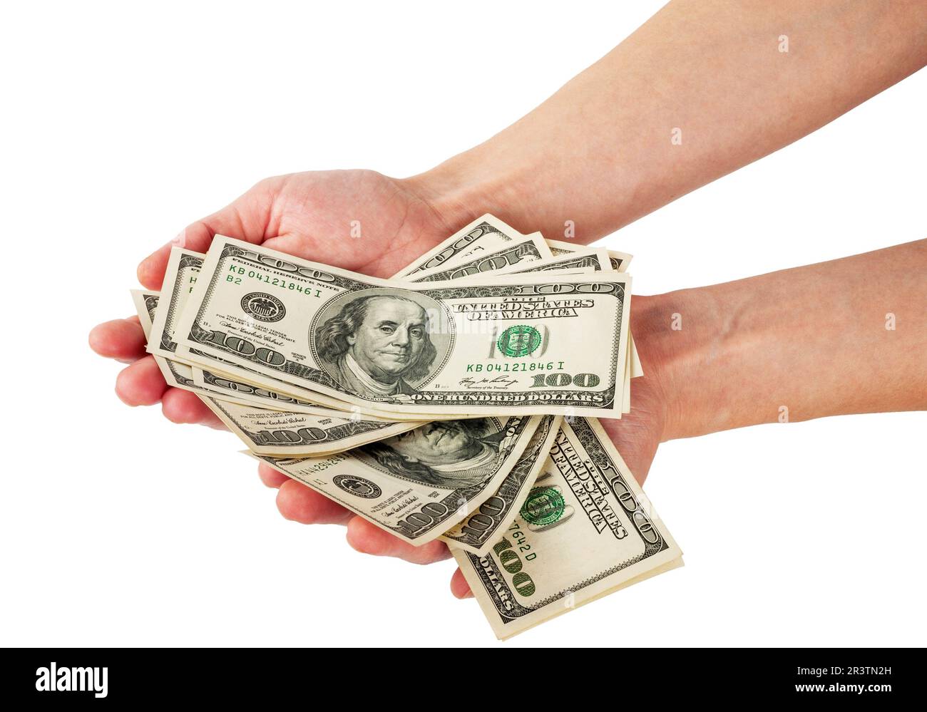 Le mani con il denaro Foto Stock