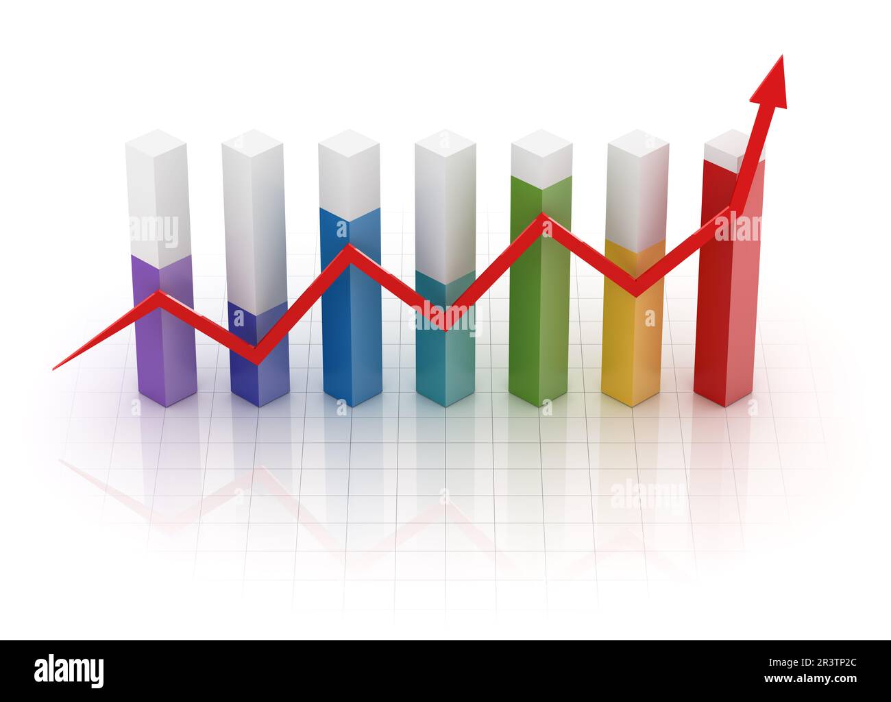 Business grafico finanziario da blocco colorato e freccia rossa Foto Stock