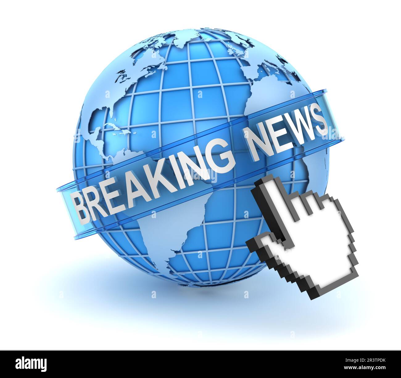 Ultime notizie con il cursore del mondo e della mano Foto Stock