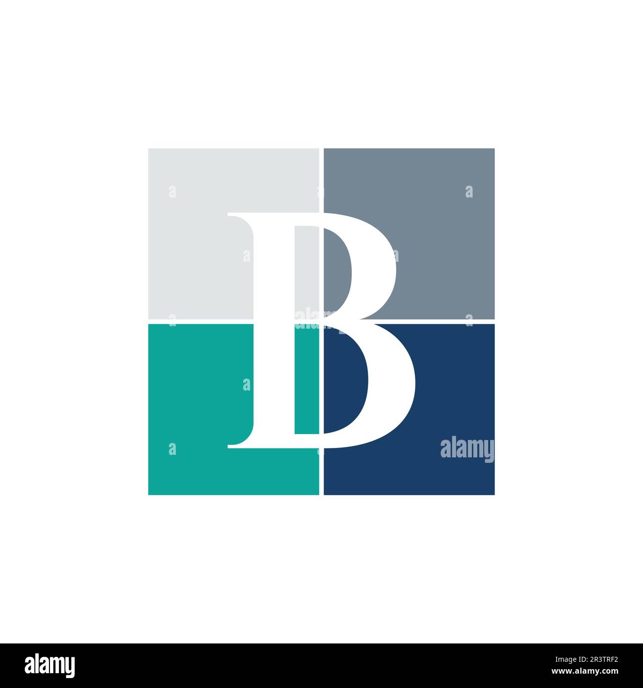 Lettera iniziale B logo aziendale design. Lettera B su quattro forme di colore quadrate diverse con design di stile dell'immagine a spazio negativo Illustrazione Vettoriale