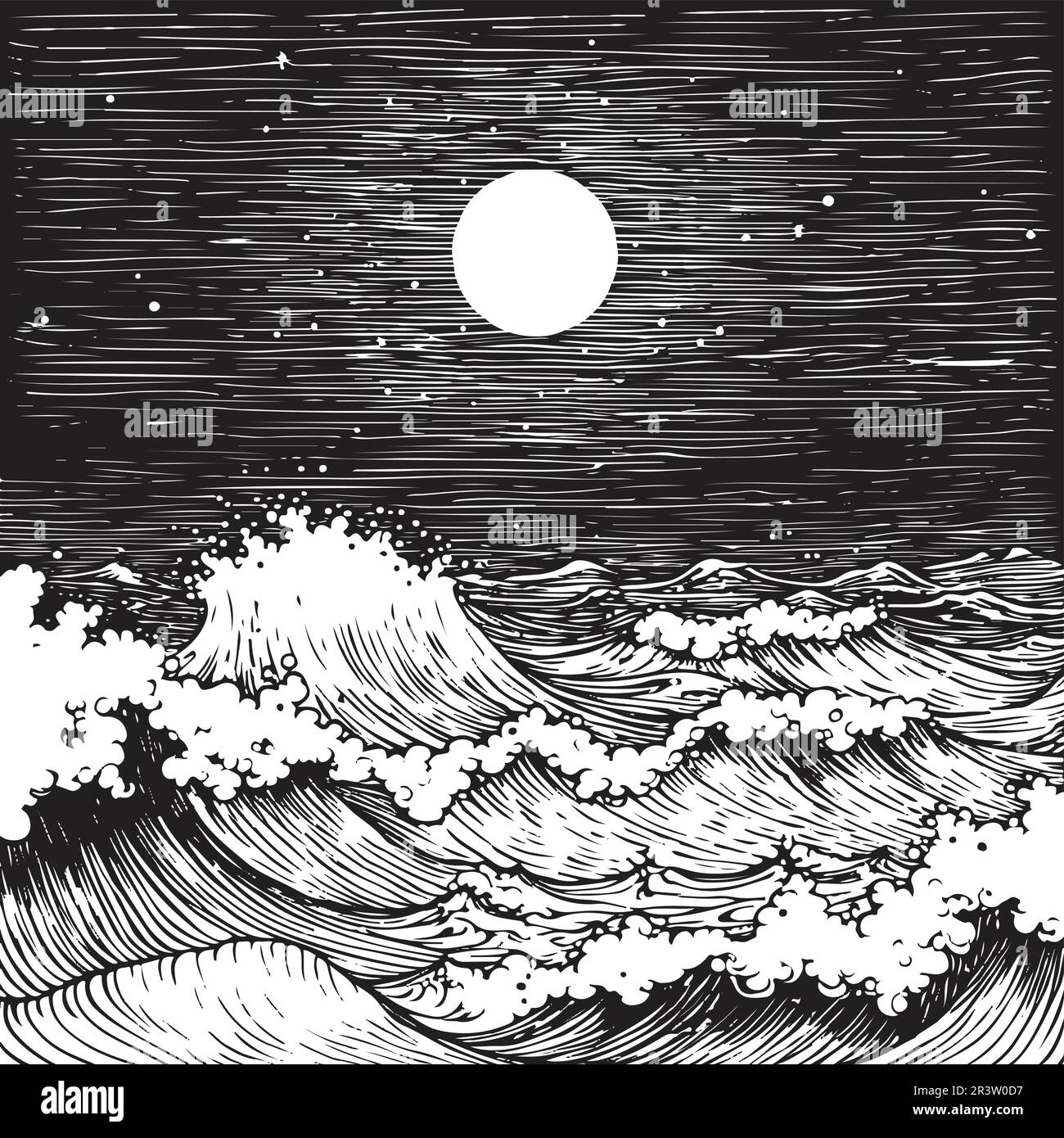 Paesaggio marino con luna Illustrazione Vettoriale