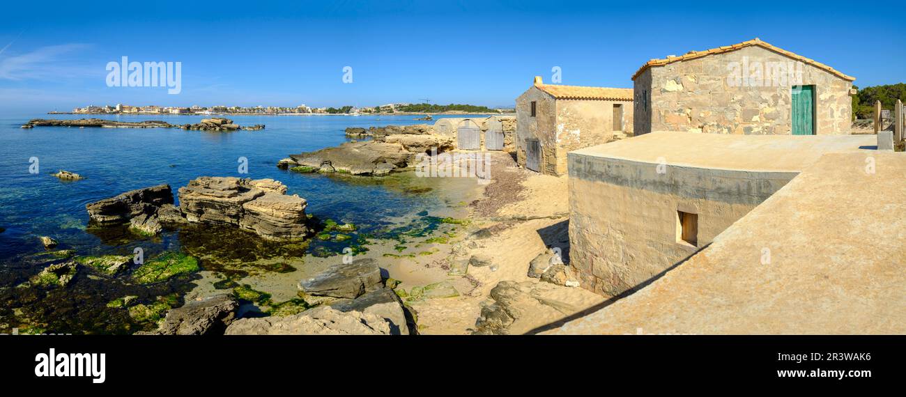 Antiche case dei pescatori di Ca'n Curt Foto Stock