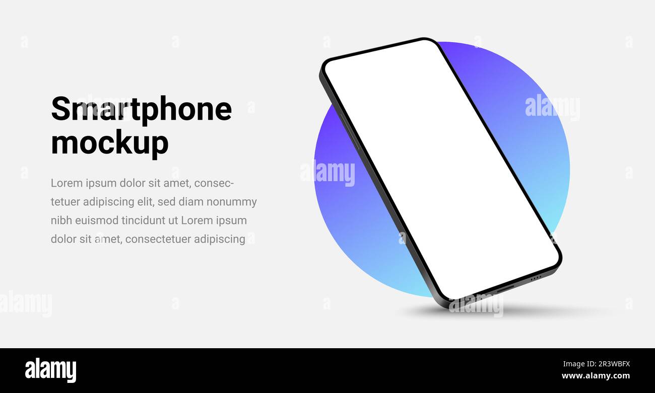 Modello di dispositivo con schermo vettoriale isolato 3D. Cellulare app mock up realistico telefono sfondo design banner Illustrazione Vettoriale
