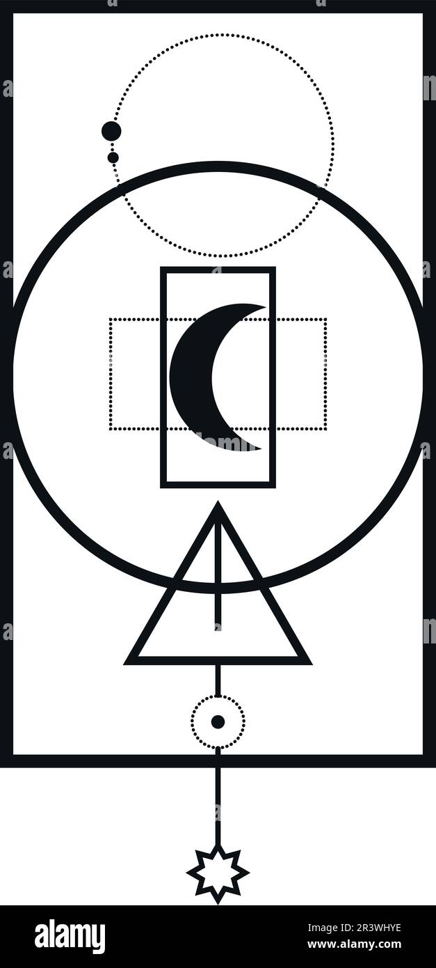 Forma magica geometrica astratta. Astratto misterioso simbolo isolato su bianco Illustrazione Vettoriale