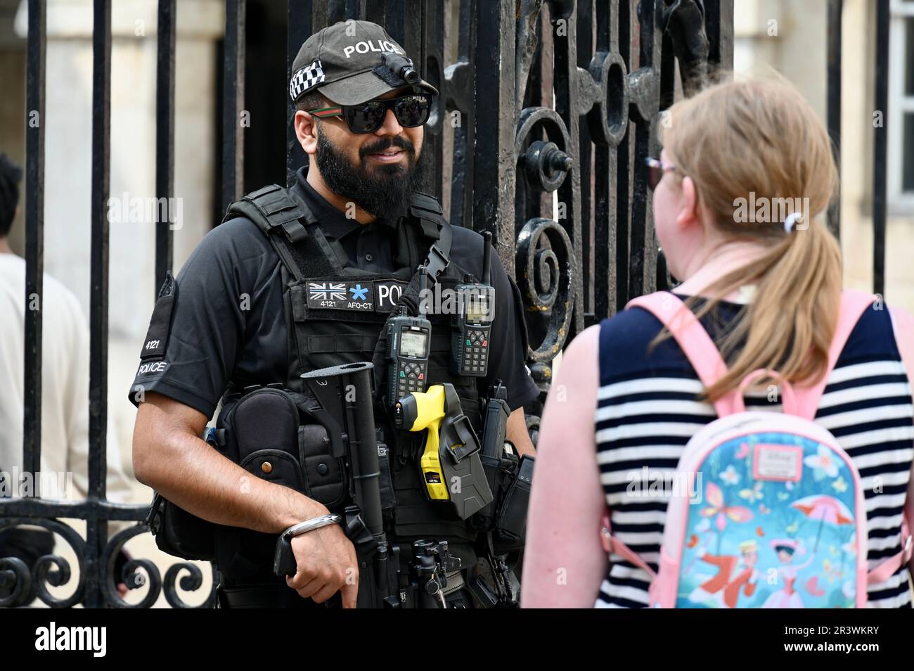 Poliziotto ufficiale delle armi da fuoco, Horse Guards Parade, Whitehall, Londra, Regno Unito Foto Stock