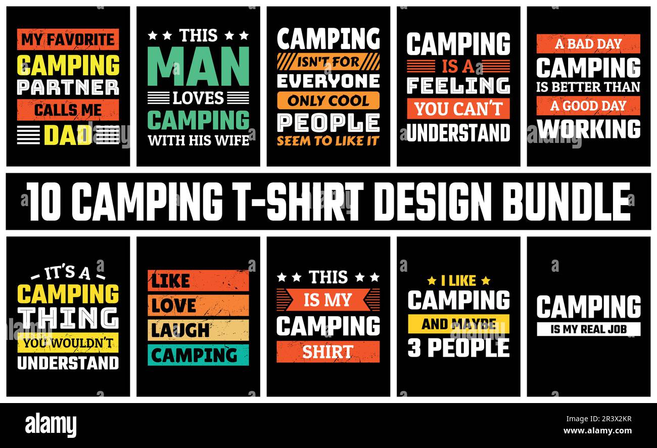 Camping T Shirt Design Set Vector Illustrazione Vettoriale