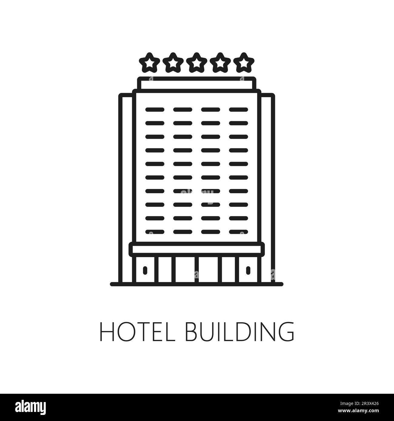 Edificio di un hotel a cinque stelle isolato e di linea sottile. Vettore città immobiliare architettura edificio, ospedale, casa di città, museo. Grattacielo urbano Illustrazione Vettoriale