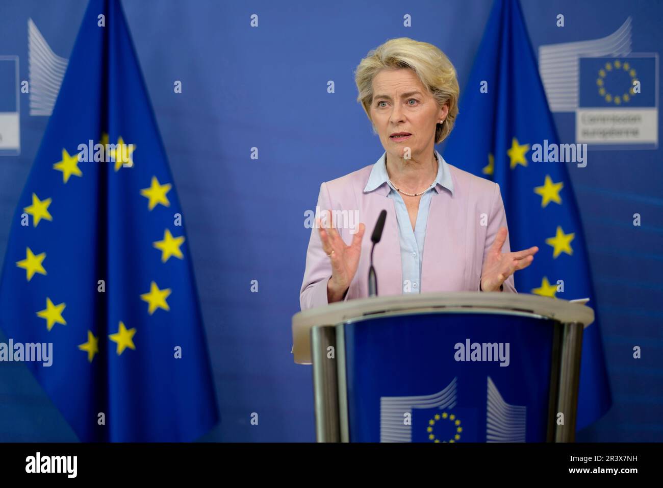 Belgio, Bruxelles: Dichiarazione sull'energia di Ursula von der Leyen, presidente della Commissione europea, il 7 settembre 2022 Foto Stock