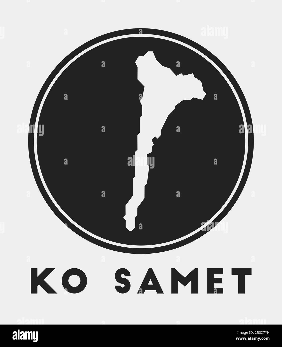 Ko Samet icona. Logo rotondo con mappa dell'isola e titolo. Badge Ko Samet alla moda con mappa. Illustrazione vettoriale. Illustrazione Vettoriale