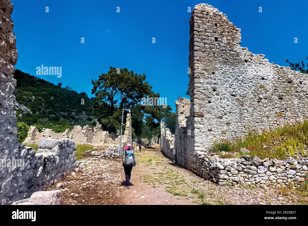 Visita le rovine Olympos, Via Licia, Parco Nazionale Olympos Beydagları, Turchia Foto Stock