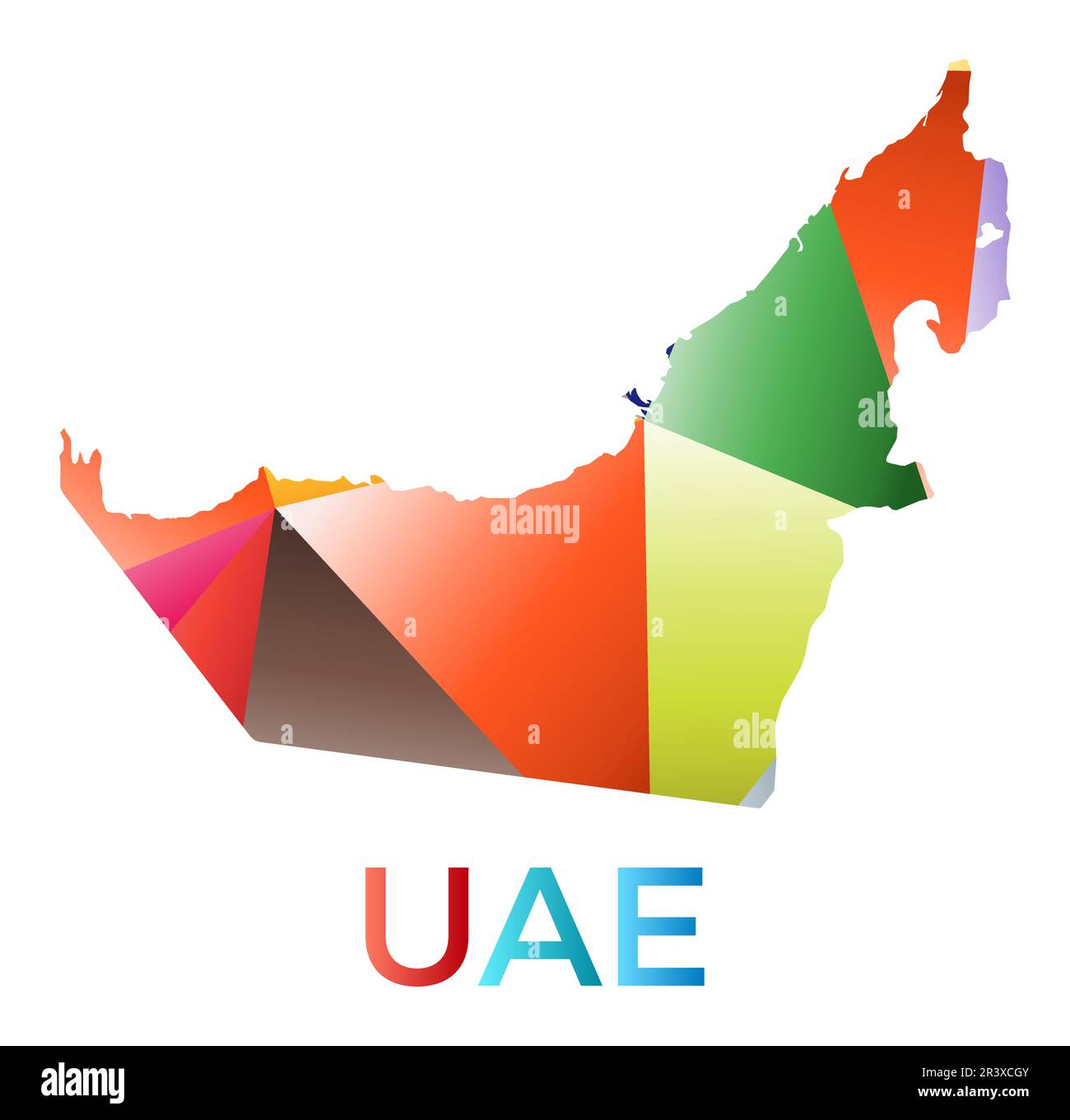Forma UAE di colore brillante. Multicolore stile geometrico logo paese. Design moderno e alla moda. Affascinante illustrazione vettoriale. Illustrazione Vettoriale