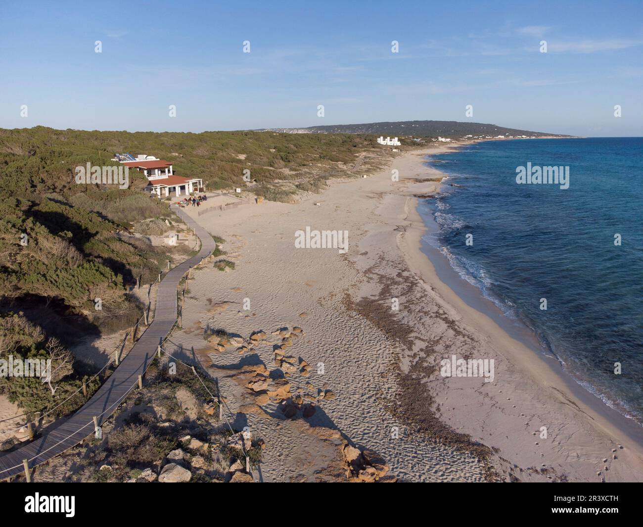 Spiaggia di Migjorn, Formentera, Isole Pitiusas, Comunità Baleari, Spagna. Foto Stock
