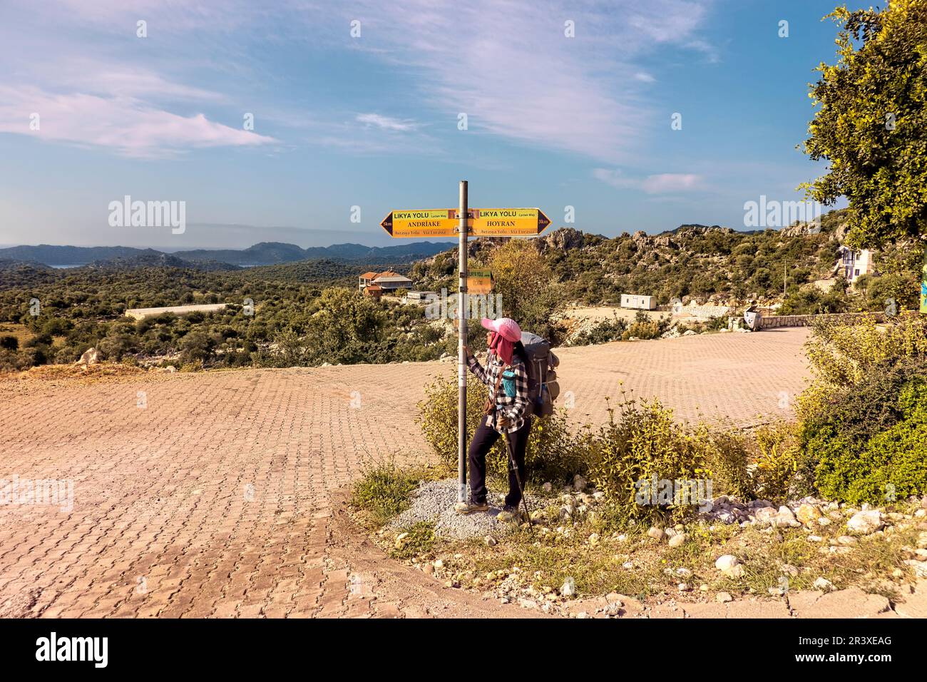 Trovare il percorso sulla Via Licia, Kapakli, Demre, Turchia Foto Stock