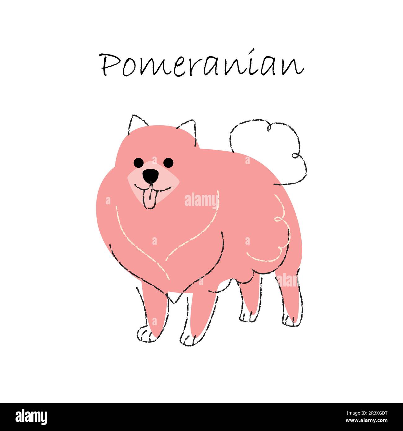 Pomerania . Carino cane personaggi cartoni animati . Forma piatta e linea di corsa . Illustrazione vettoriale . Illustrazione Vettoriale