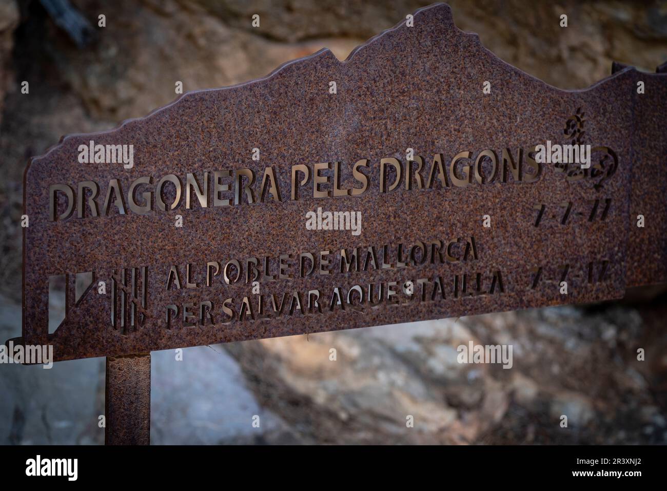 Targa commemorativa dell'occupazione popolare di SA Dragonera Foto Stock