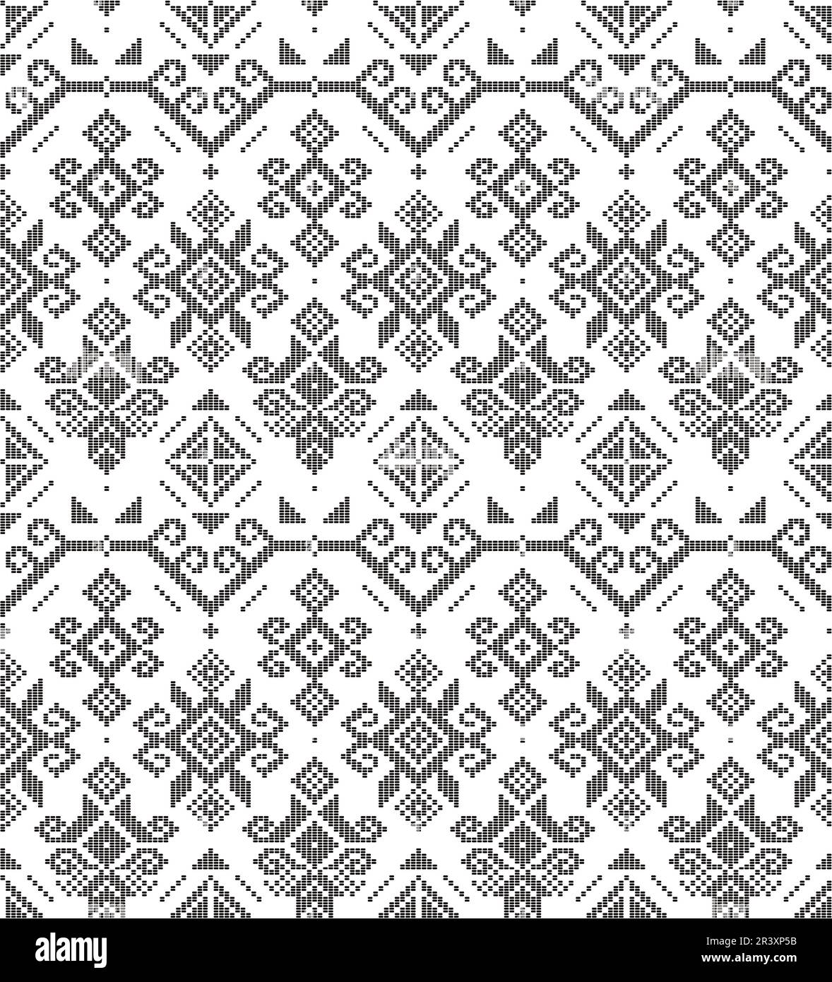 Filippino folk art Yakan tessitura ispirata a motivo vettoriale senza cuciture - ornamento geometrico perfetto per il disegno stampa tessile o tessuto in bianco e nero Illustrazione Vettoriale