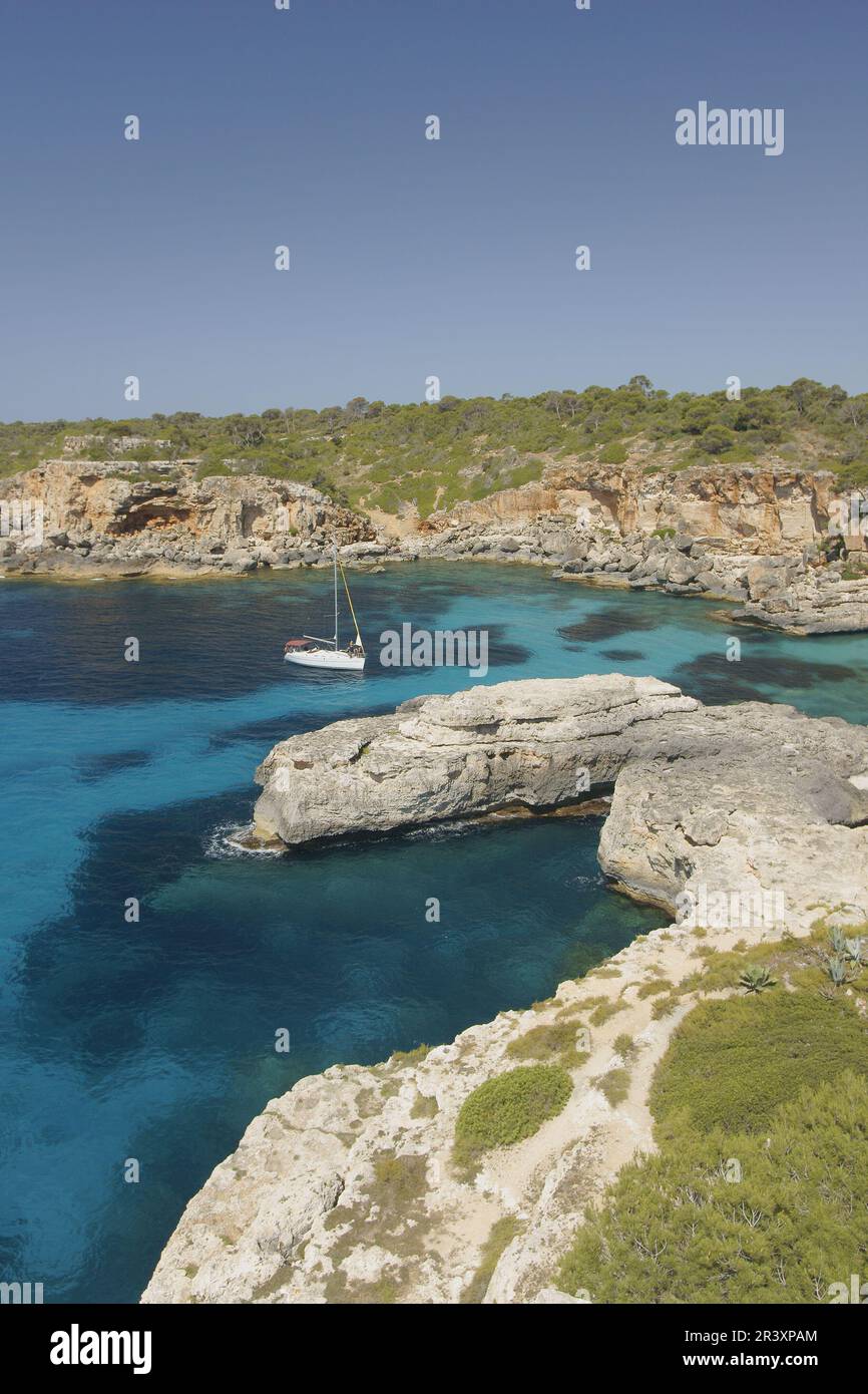 S'Almonia, cala. Santanyi. Migjorn.Mallorca.Baleares.España. Foto Stock