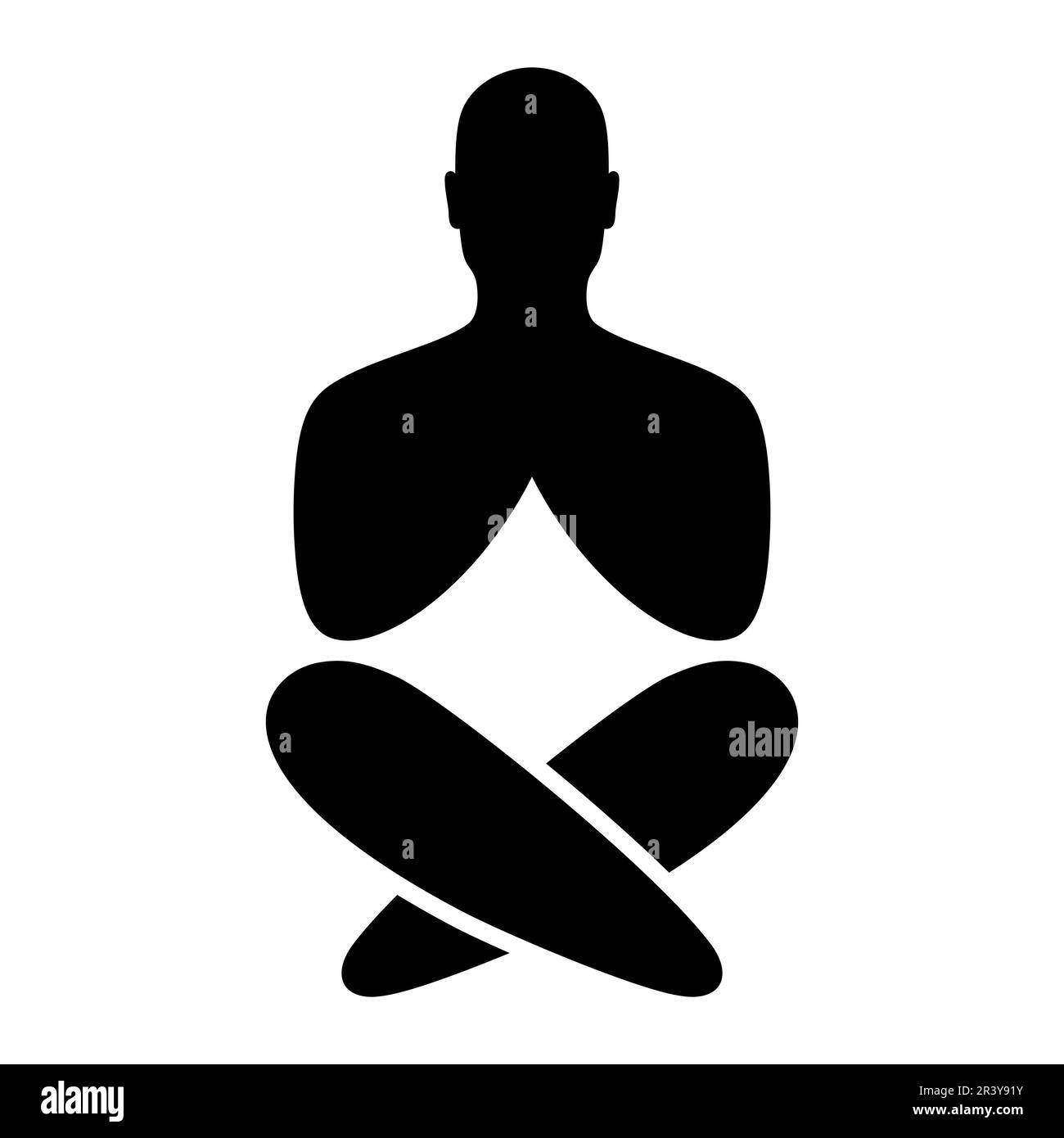 Yoga uomo in posa zen, spirituale, silhouette nera, logo vettoriale minimalista. Illustrazione Vettoriale