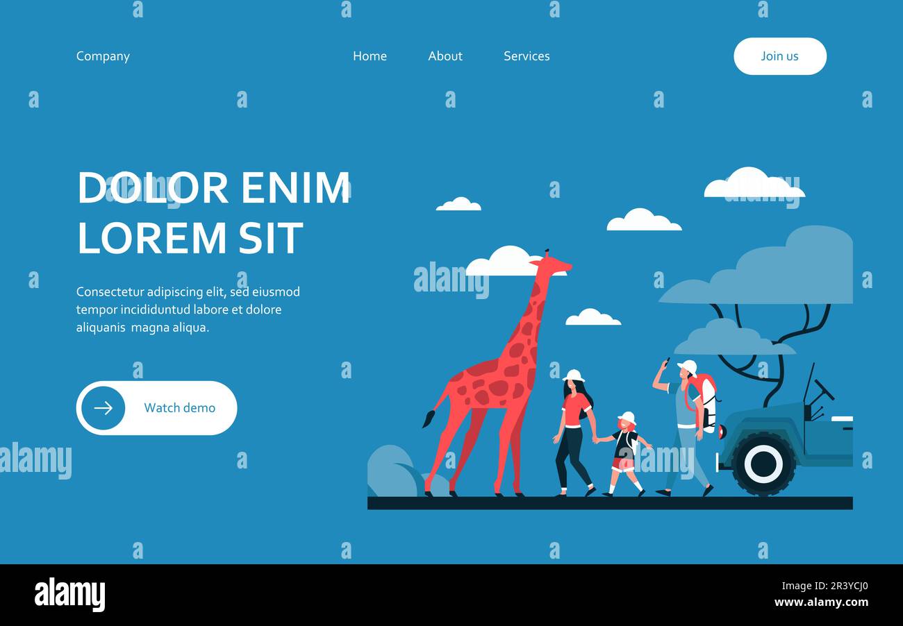 Turisti che camminano nella savana africana Illustrazione Vettoriale