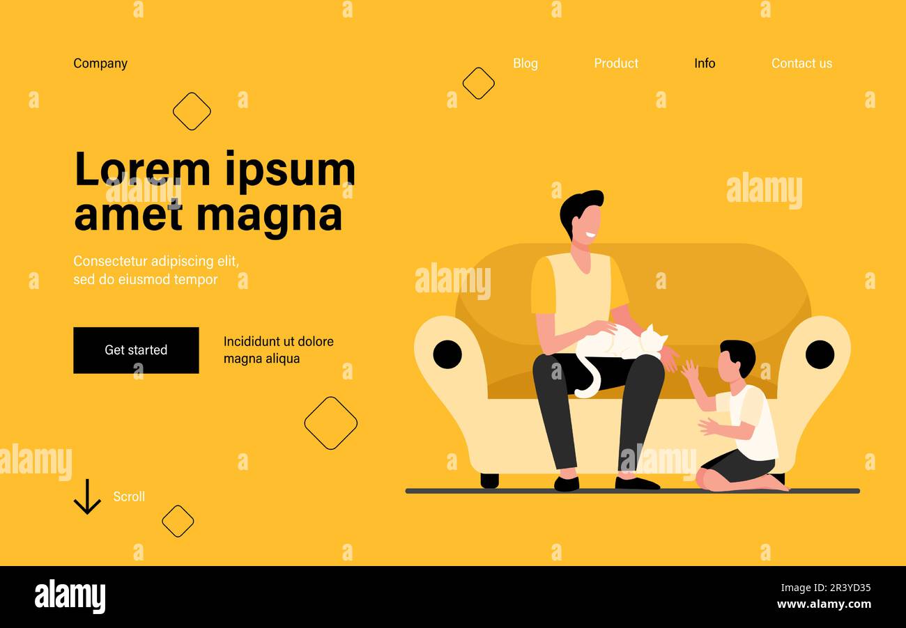 Buon papà con figlio e gatto a casa Illustrazione Vettoriale