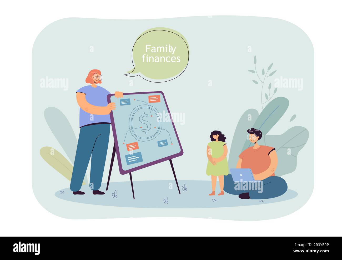 Famiglia finanza lezione piano vettore illustrazione Illustrazione Vettoriale
