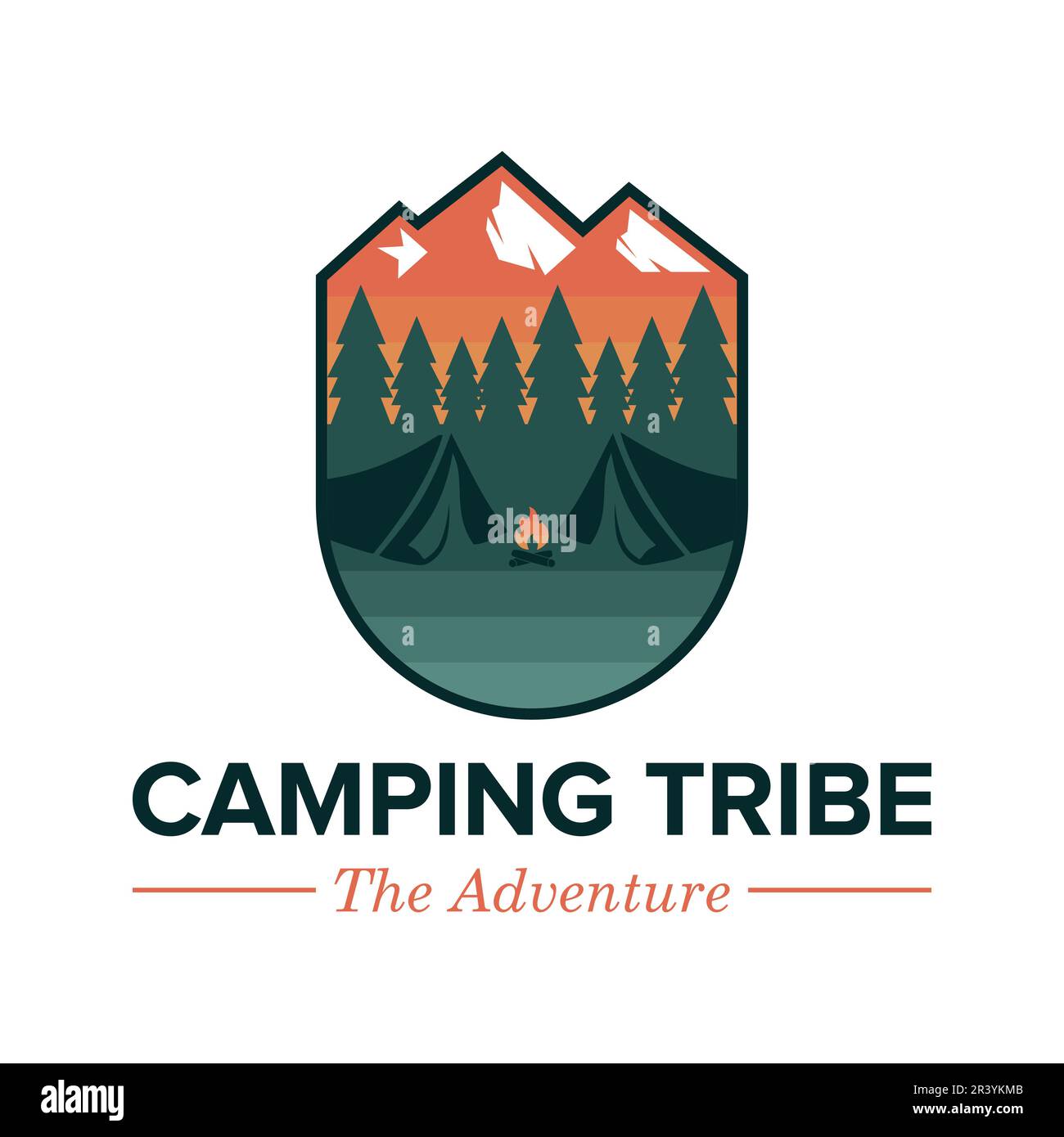 Retro avventura montagna campeggio badge disegno vettore illustrazione Illustrazione Vettoriale