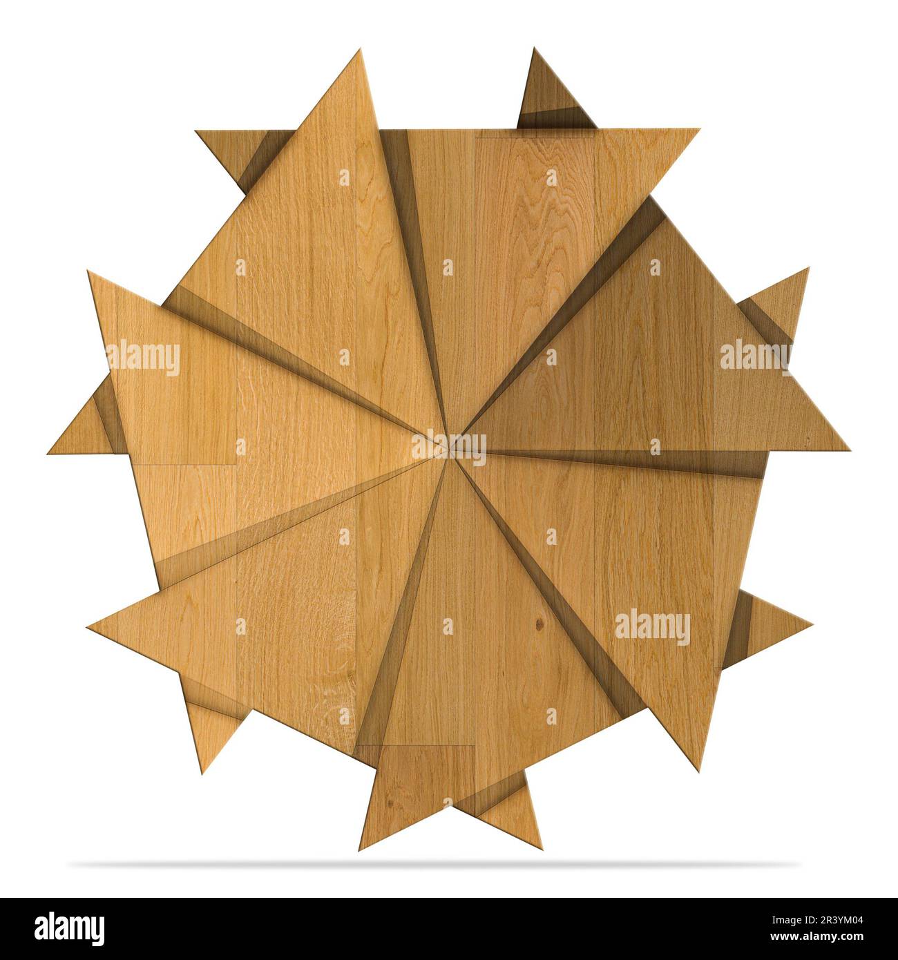 Pannello di legno marrone mobili cerchio rotondo spirale motivo sfondo frattale. Elemento decorativo a parete per mobili. Sfondo frattale in legno, isolato. Foto Stock