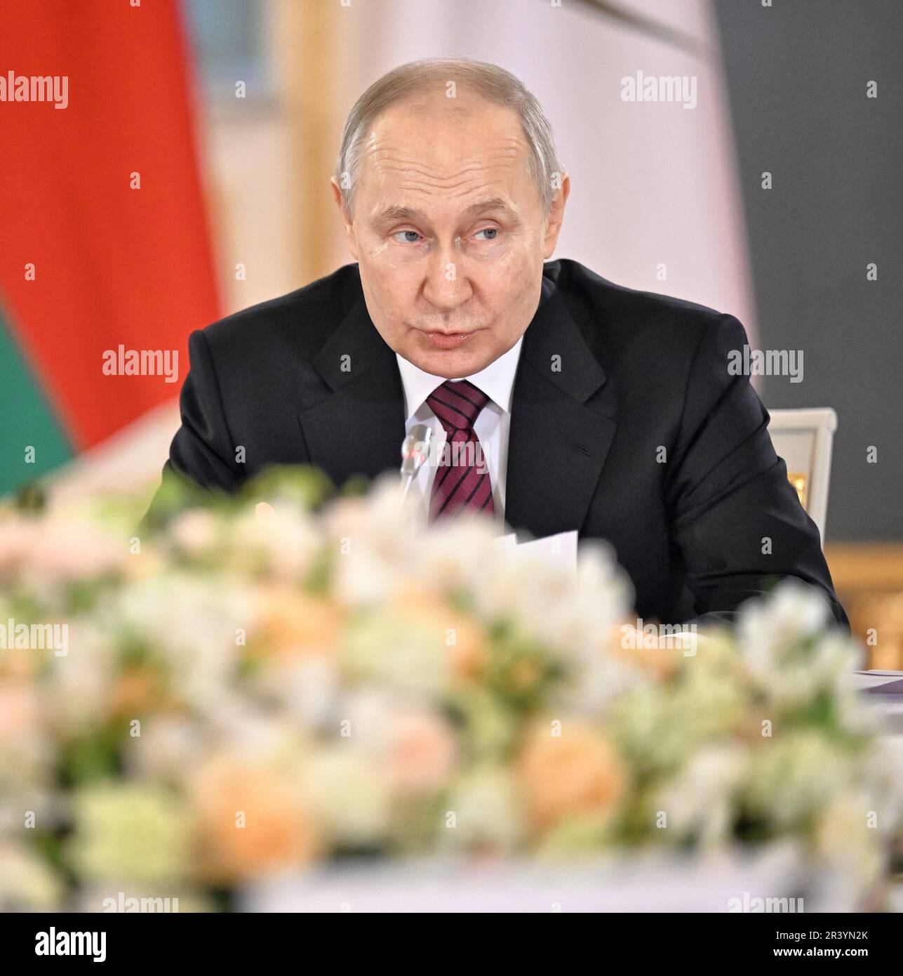 Mosca, Russia. 25th maggio, 2023. Riunione del Consiglio economico Eurasiatico (SCEE) nel Palazzo del Grande Cremlino. Il presidente russo Vladimir Putin durante l'incontro. 25.05.2023 Russia, Mosca Photo credit: Dmitry Azarov/Kommersant/Sipa USA Credit: Sipa US/Alamy Live News Foto Stock