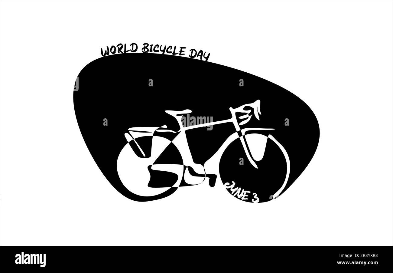 World Bicycle Day 3 giugno. Giorno libero dell'automobile, aria pulita per il vettore di concetto del cielo blu. Illustrazione Vettoriale