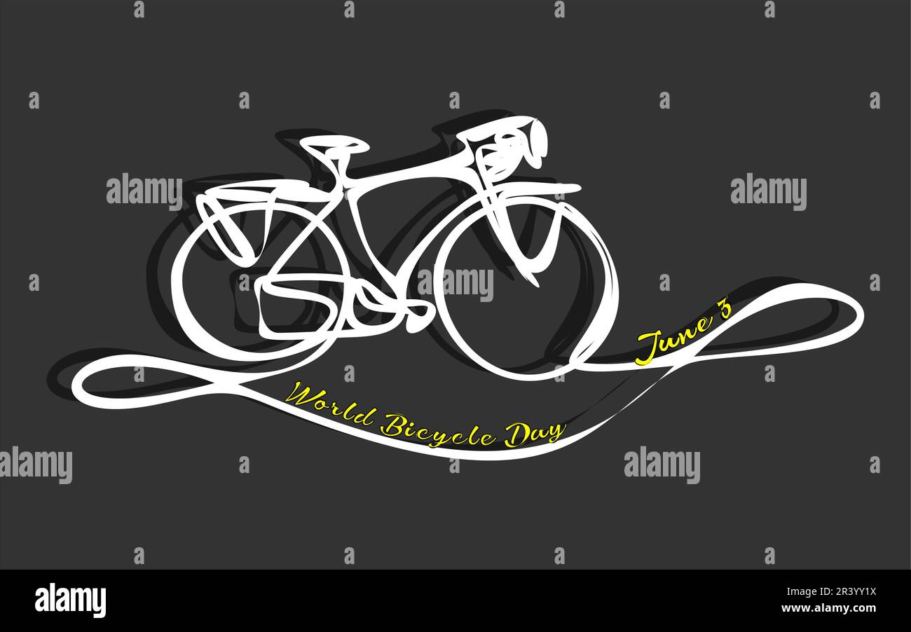 World Bicycle Day 3 giugno. Giorno libero dell'automobile, aria pulita per il vettore di concetto del cielo blu. Illustrazione Vettoriale