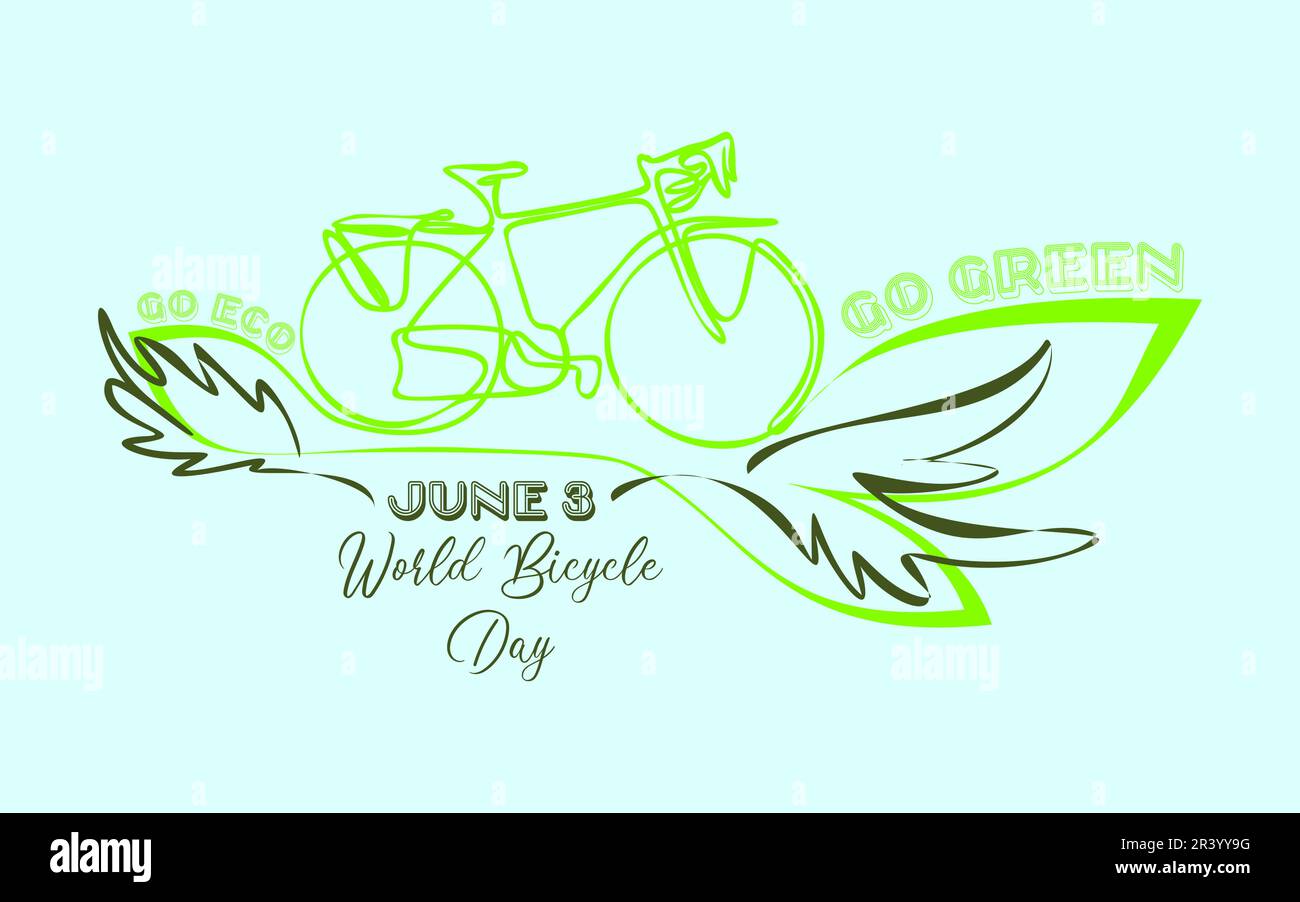 World Bicycle Day 3 giugno. Giorno libero dell'automobile, aria pulita per il vettore di concetto del cielo blu. Illustrazione Vettoriale