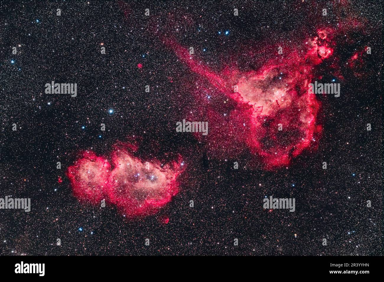 Il cuore e l'anima nebulose in Cassiopeia. Foto Stock