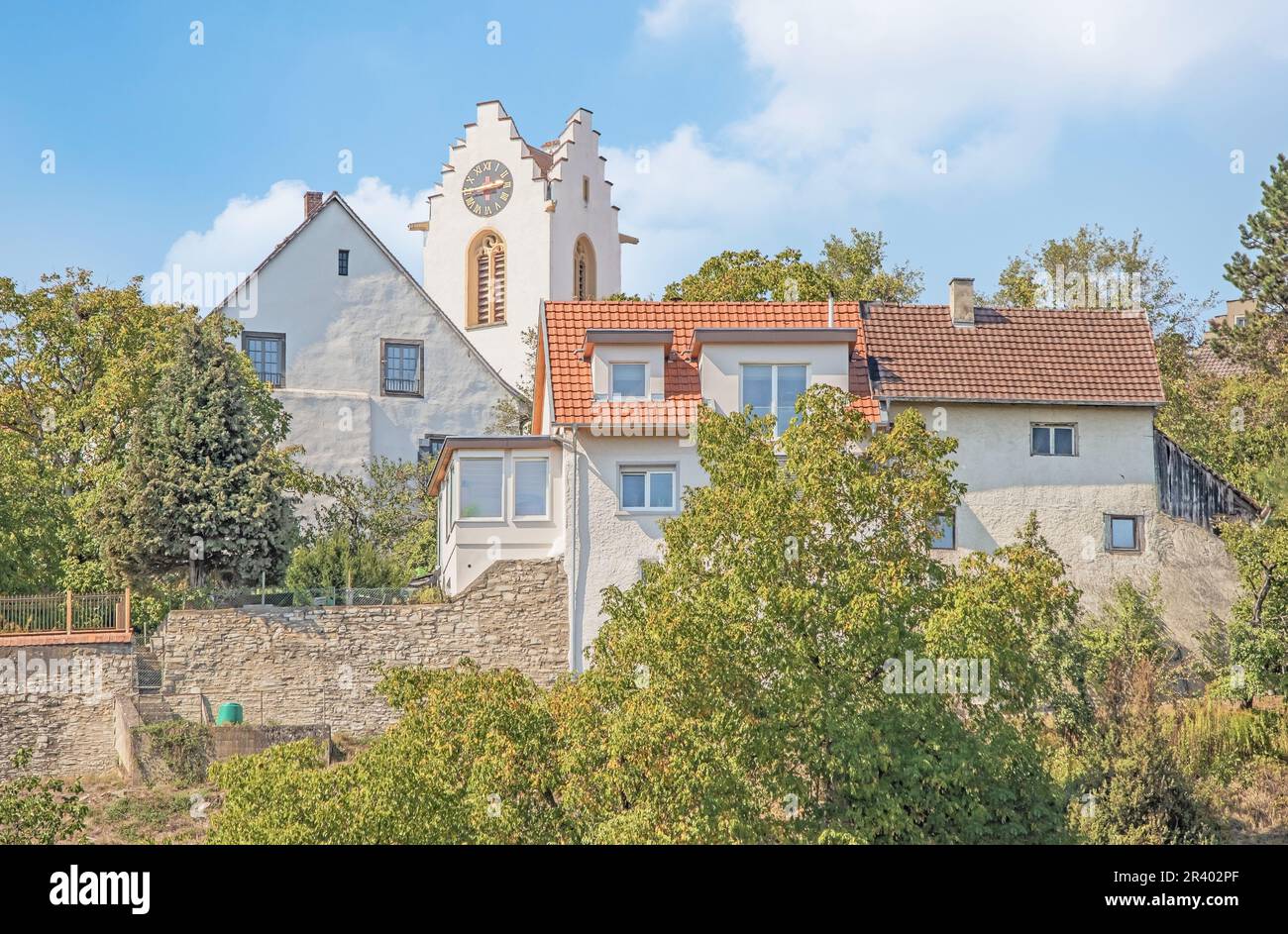 Città alta, Aach im Hegau con St. Nicholas Foto Stock