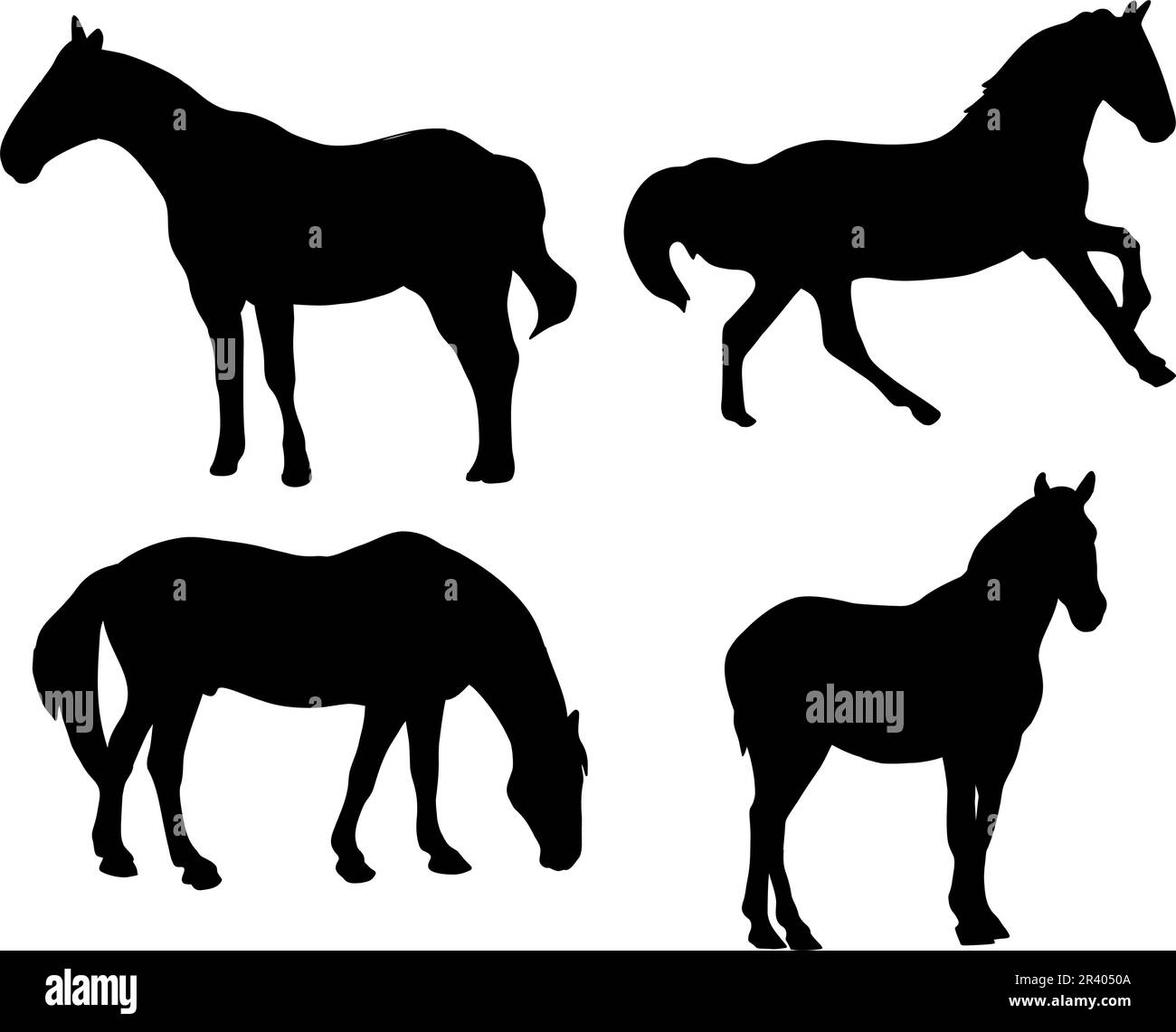 Collezione silhouettes cavalli. Illustrazione vettoriale. La mano isolata disegna animali su sfondo bianco per il disegno Illustrazione Vettoriale