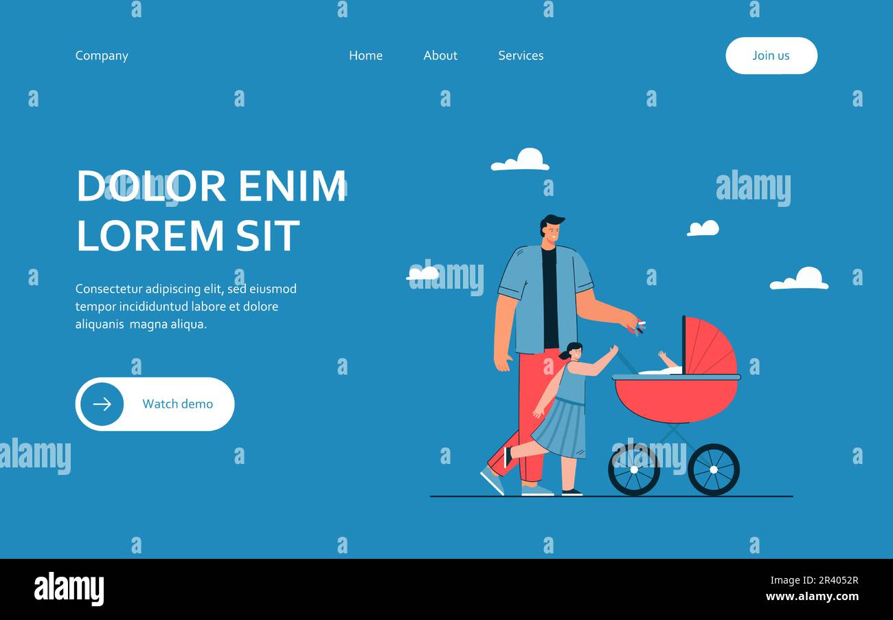 Padre cammina con i suoi figli Illustrazione Vettoriale