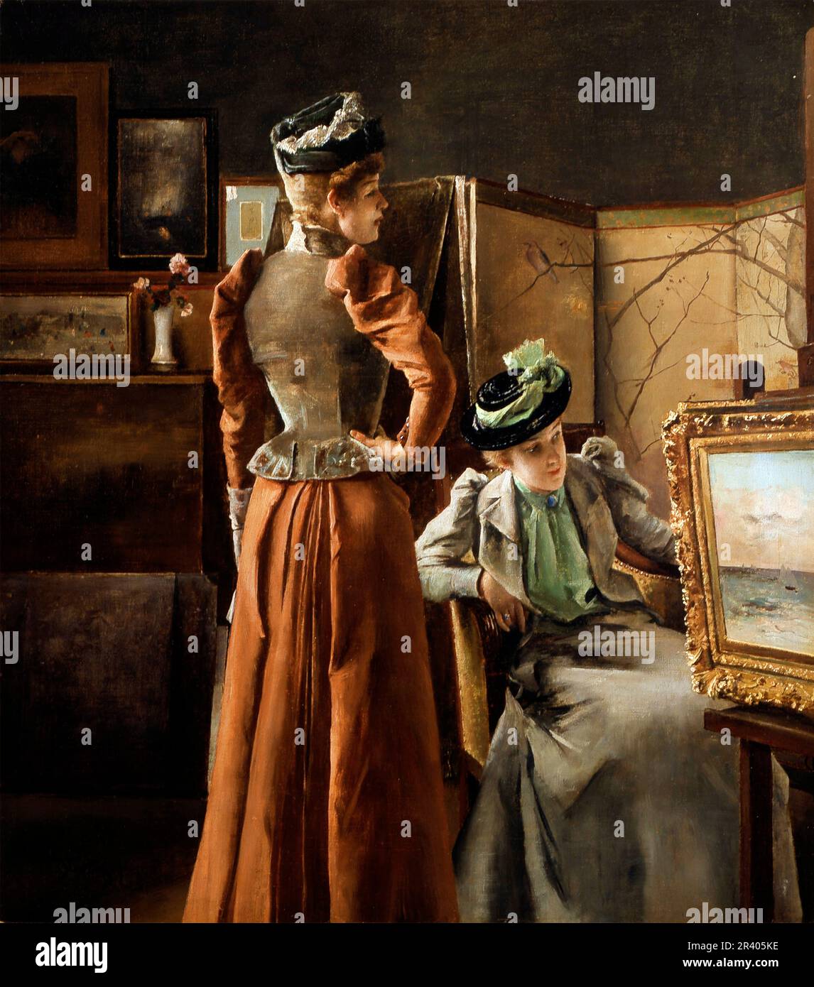 Visita allo Studio dell'artista belga Alfred Stevens (1823-1906), olio su tela, 1891 Foto Stock