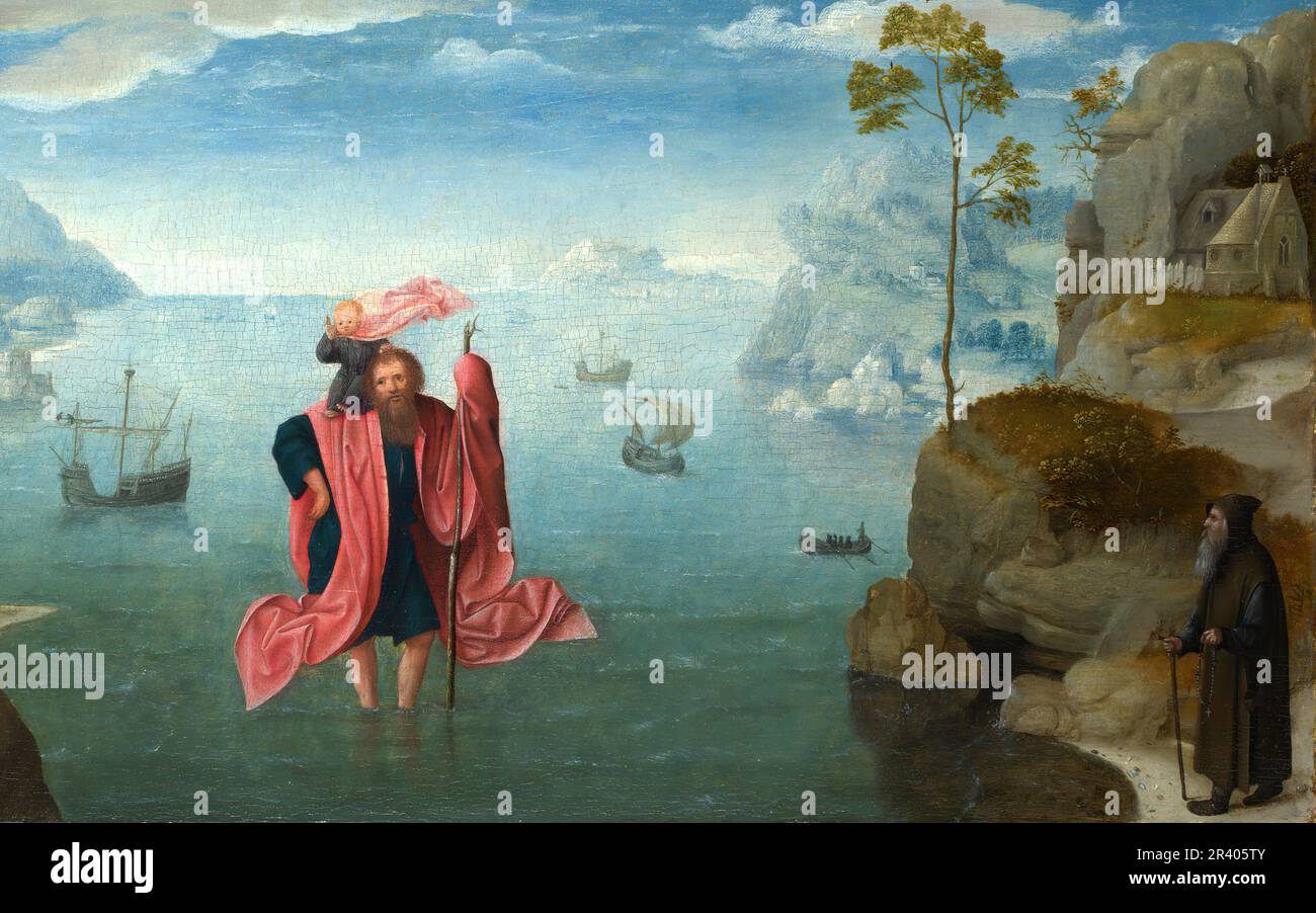 Titolo completo: San Cristoforo che porta il Bambino Cristo artista: Stile del Maestro delle Mezze lunghezze Femminile Data di realizzazione: Circa 1525-50 Foto Stock