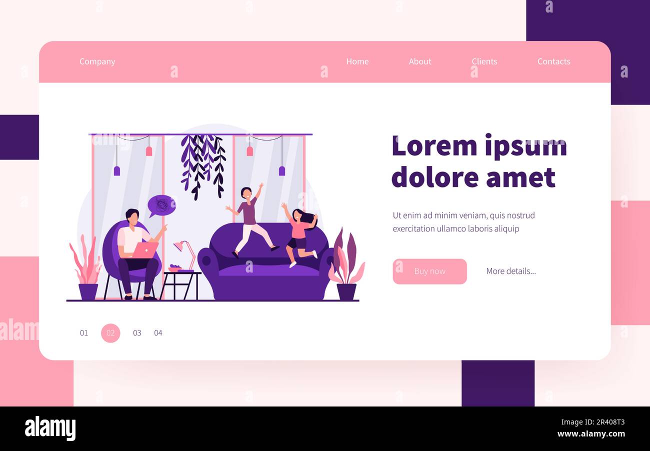 I bambini attivi che guidano pazzo hanno rovesciato il padre freelancer Illustrazione Vettoriale