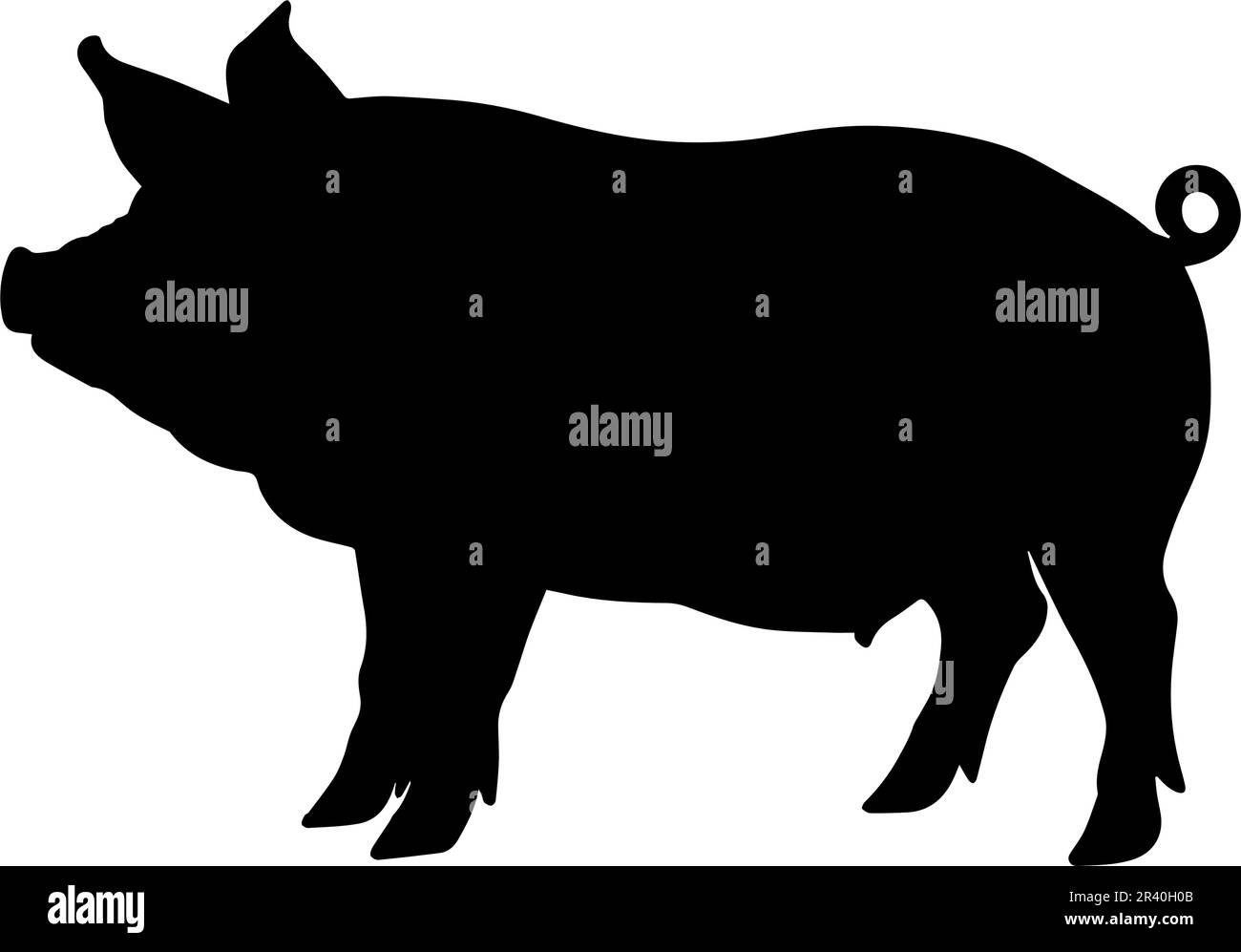 Silhouette di maiale isolata su sfondo bianco. illustrazione vettoriale Illustrazione Vettoriale