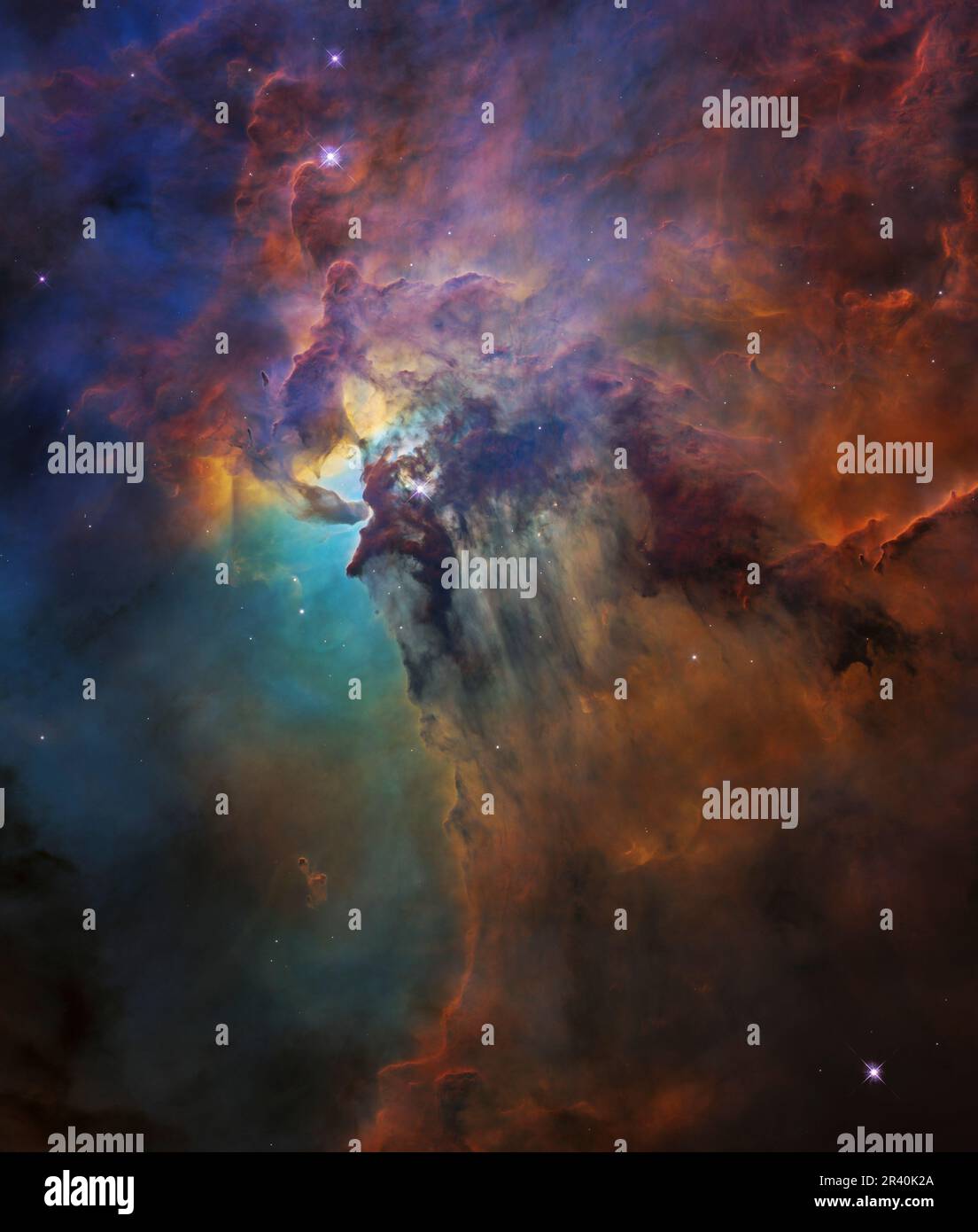 Un vasto vivaio stellare nella Nebula Laguna. Foto Stock