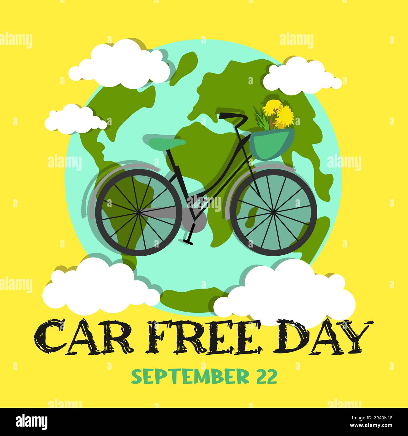 Auto giorno libero 22 settembre. World Bicycle Day, Clean Air per il concetto di cielo blu Didesign vettoriale. Illustrazione Vettoriale