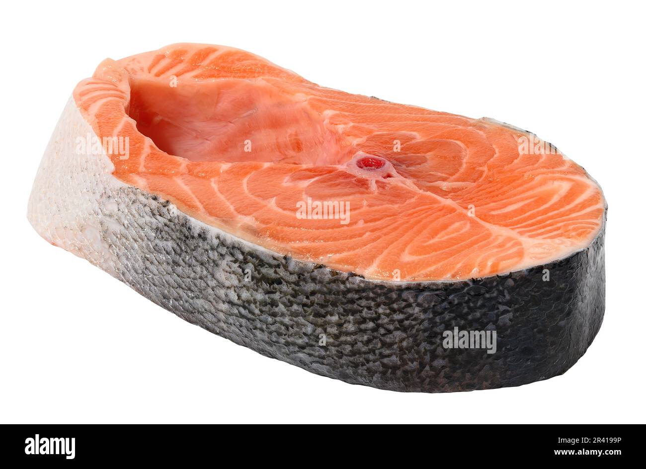 Bistecca di salmone crudo su sfondo bianco isolato Foto Stock