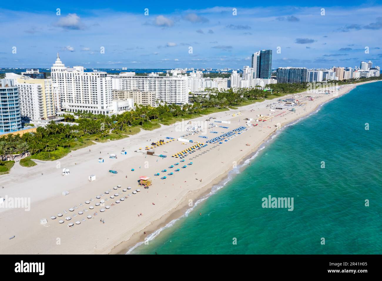 Vista aerea della spiaggia e vacanza al mare a Miami Beach Florida negli Stati Uniti Foto Stock