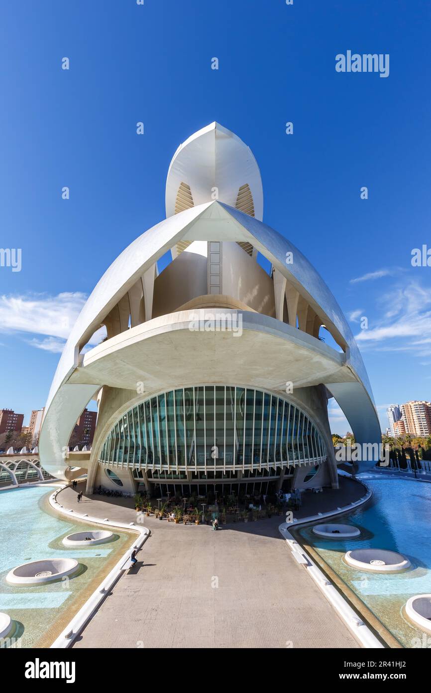 Ciutat de les Arts i les Ciencies con cultura casa costruzione architettura moderna di Santiago Calatrava ritratto a Valencia, Sp Foto Stock