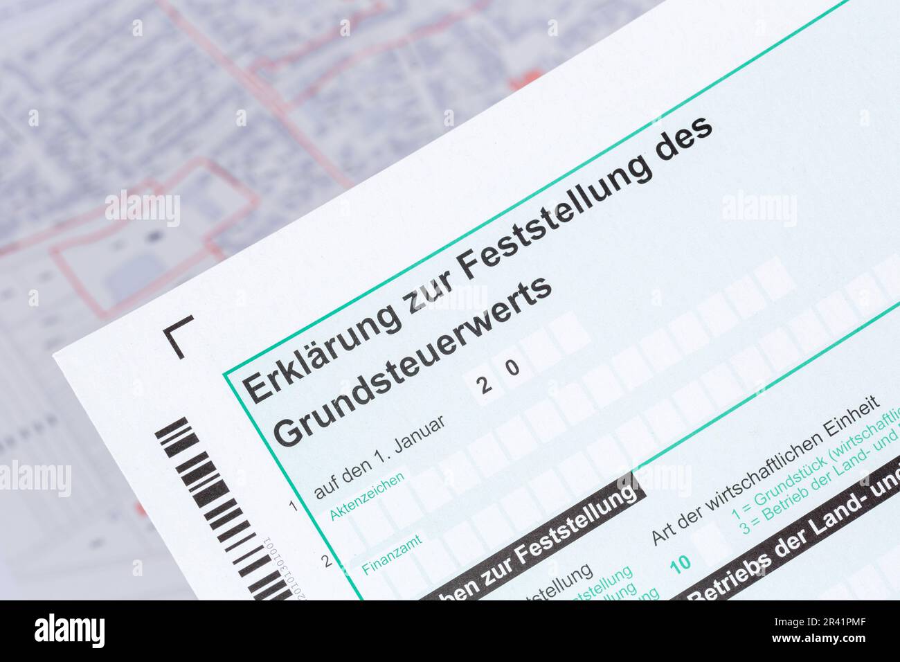 Modulo di dichiarazione per la dichiarazione dell'imposta sulla proprietà dichiarazione dell'imposta sulla proprietà all'ufficio fiscale di Stoccarda, Germania Foto Stock