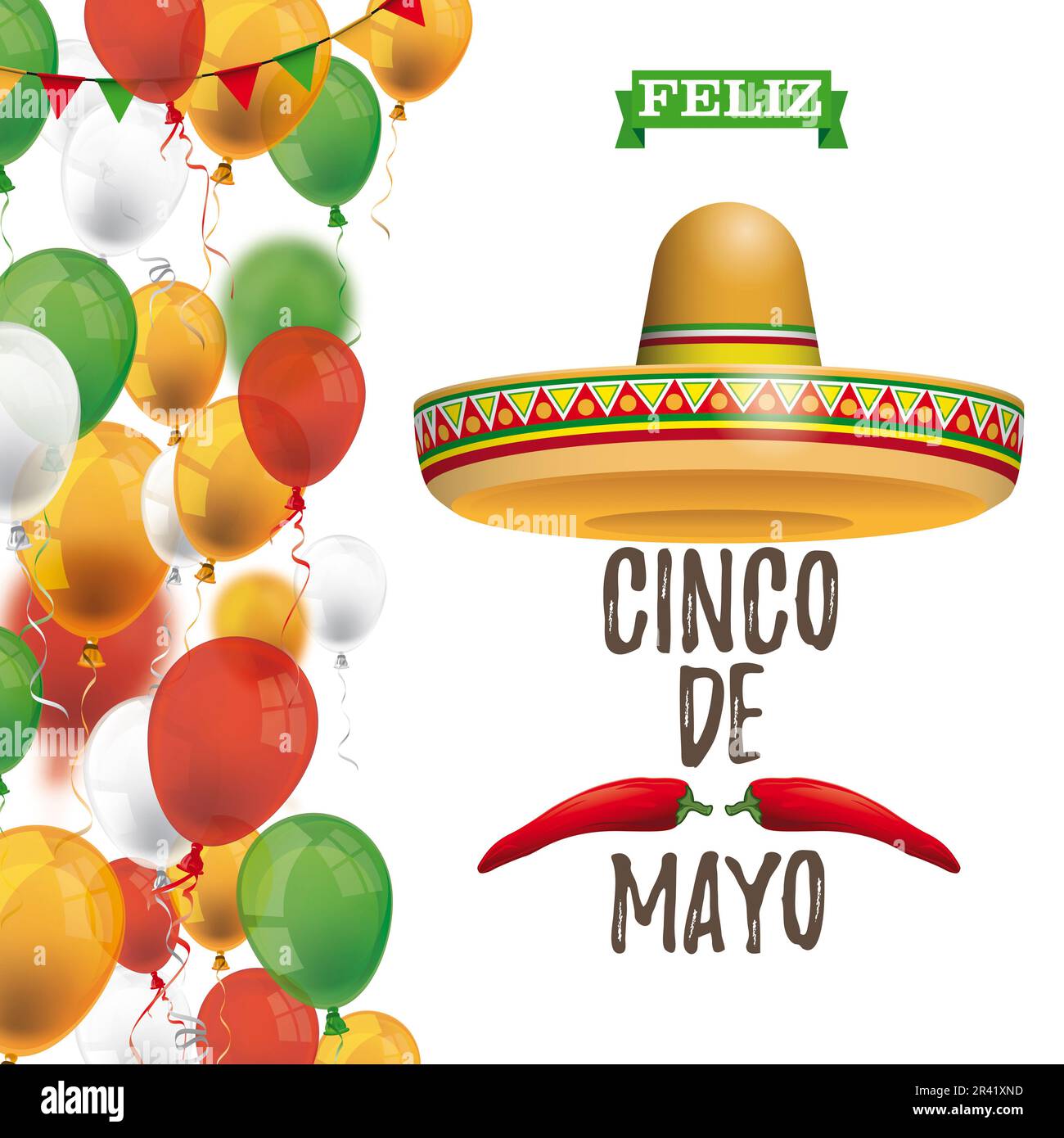 Feliz Cinco de Mayo Sombrero Chili Balloons lato Foto Stock