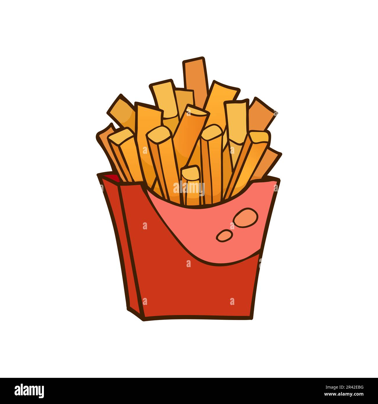 Patatine fritte in una scatola rossa. Fast food. Illustrazione vettoriale. Illustrazione Vettoriale