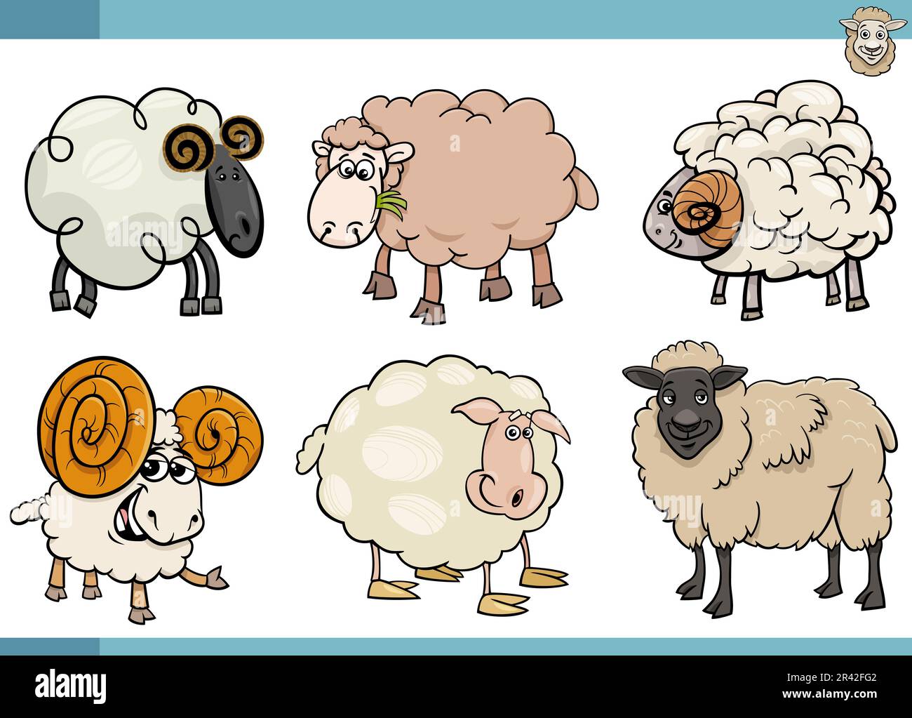 Cartoon pecore fattoria animali comici set di personaggi Foto Stock