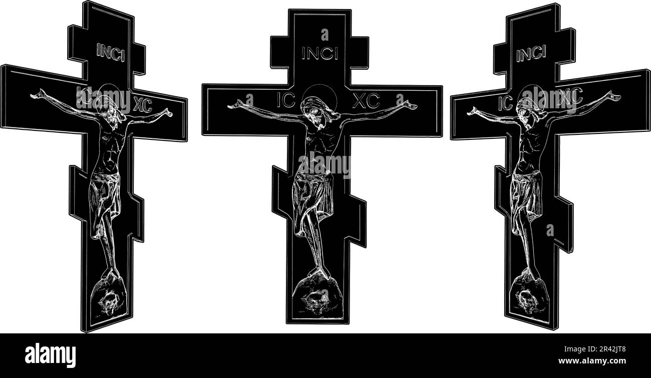 Gesù Cristo Croce Crocifissione Vector. Illustrazione isolata su sfondo bianco. Illustrazione vettoriale di una crocifissione incrociata. Illustrazione Vettoriale